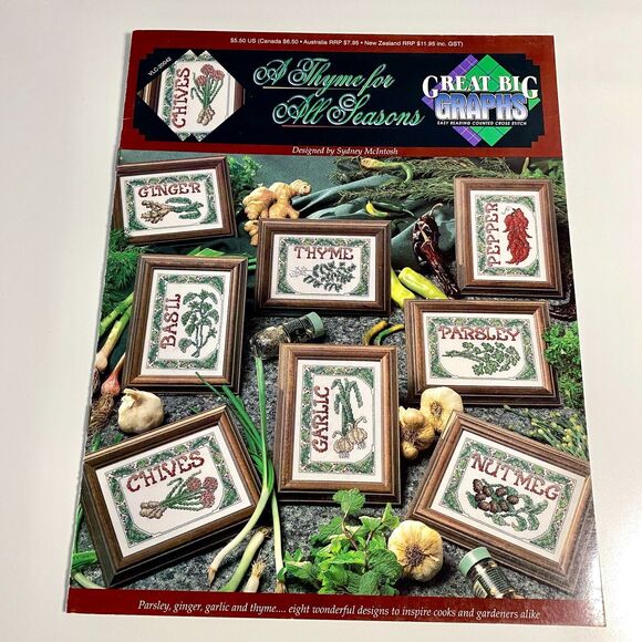 A THYME FOR ALL SEASONS Spices 8 Designs Counted Cross Stitch Pattern Kitchen - Picture 1 of 5